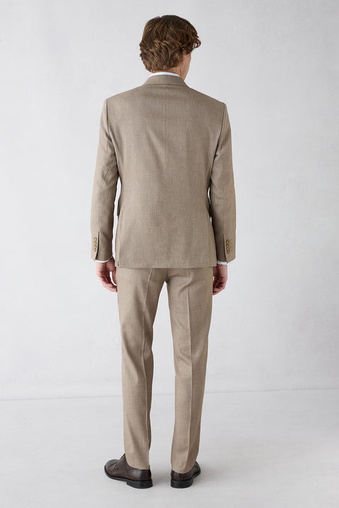 Orta Vizon 7 Drop Slim Fit Dar Kesim Keten Karışımlı Sivri Yaka Kruvaze Takım Elbise