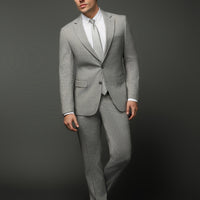 Orta Gri Slim Fit Dar Kesim Keten Karışımlı Takım Elbise