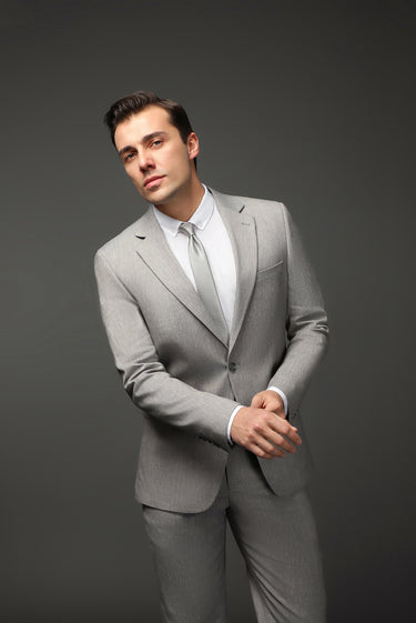 Orta Gri Slim Fit Dar Kesim Keten Karışımlı Takım Elbise