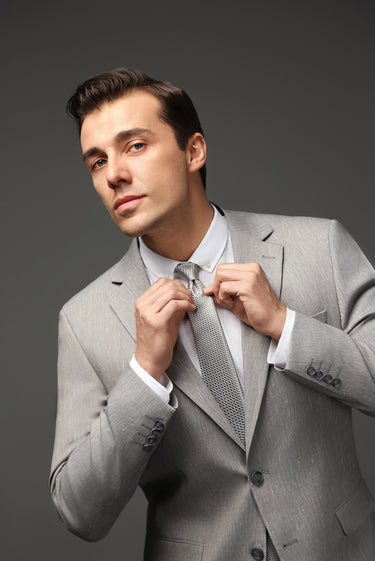 Orta Gri Slim Fit Dar Kesim Keten Karışımlı Takım Elbise