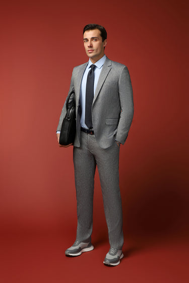  Orta Füme Slim Fit Dar Kesim Keten Karışımlı Takım Elbise