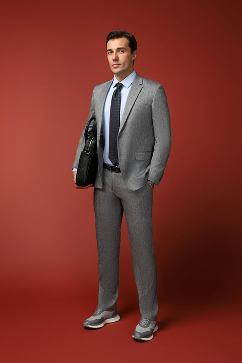 Orta Füme 7 Drop Slim Fit Dar Kesim Keten Karışımlı Takım Elbise