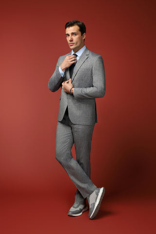  Orta Füme Slim Fit Dar Kesim Keten Karışımlı Takım Elbise