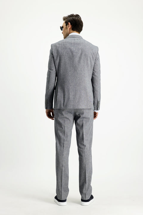 Orta Füme 7 Drop Slim Fit Dar Kesim Keten Karışımlı Takım Elbise