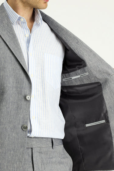 Orta Füme Slim Fit Dar Kesim Keten Karışımlı Takım Elbise