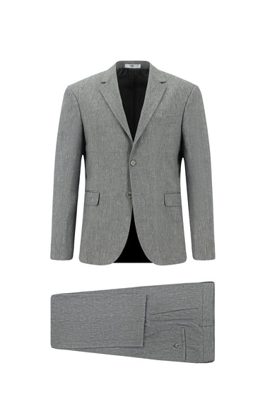 Orta Füme Slim Fit Dar Kesim Keten Karışımlı Takım Elbise