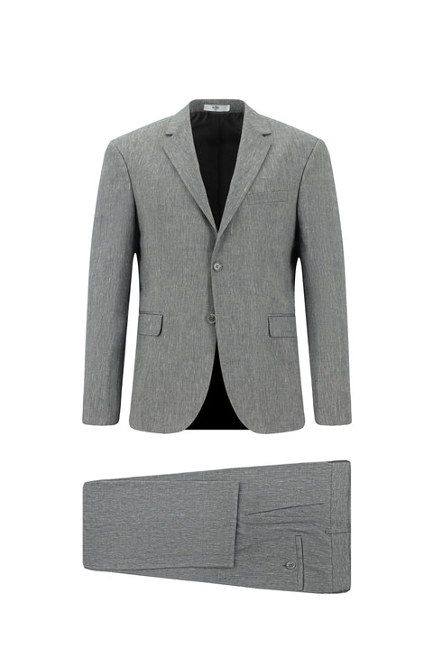 Orta Füme 7 Drop Slim Fit Dar Kesim Keten Karışımlı Takım Elbise