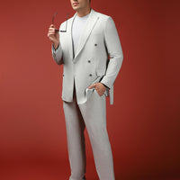 Açık Gri 6 Drop Regular Fit Standart Kesim Keten Karışımlı Beli Lastikli İpli Kuşaklı Kruvaze Takım Elbise