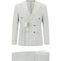 Light Grey 6 Drop Regular Fit Linen Blend Elasticated Waist Drawstring Belted Double-Breasted Suit