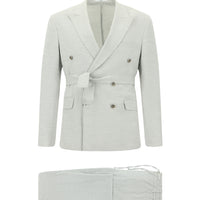 Açık Gri 6 Drop Regular Fit Standart Kesim Keten Karışımlı Beli Lastikli İpli Kuşaklı Kruvaze Takım Elbise