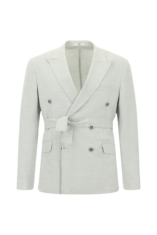  Açık Gri 6 Drop Regular Fit Standart Kesim Keten Karışımlı Beli Lastikli İpli Kuşaklı Kruvaze Takım Elbise