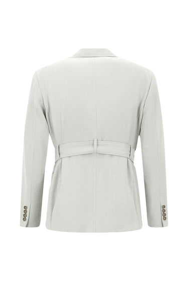 Açık Gri 6 Drop Regular Fit Standart Kesim Keten Karışımlı Beli Lastikli İpli Kuşaklı Kruvaze Takım Elbise