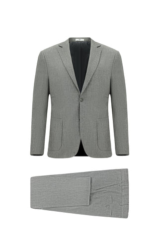  Orta Füme Super Slim Fit Ekstra Dar Kesim Keten Karışımlı Spor Takım Elbise