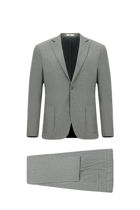 Orta Füme 7 Drop Super Slim Fit Eksra Dar Kesim Keten Karışımlı Spor Takım Elbise