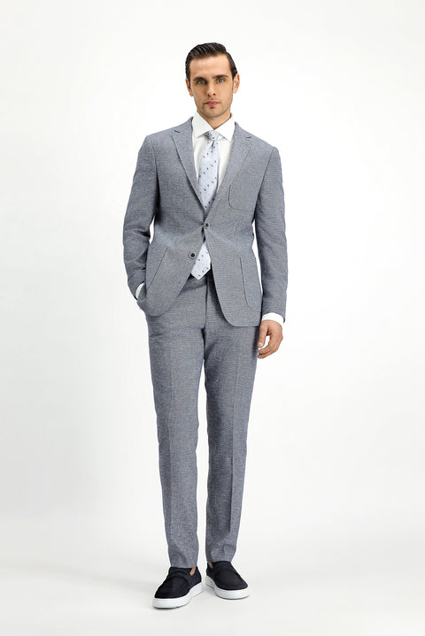 Koyu Lacivert 7 Drop Super Slim Fit Eksra Dar Kesim Keten Karışımlı Spor Takım Elbise