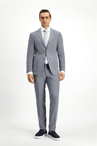Koyu Lacivert Super Slim Fit Ekstra Dar Kesim Keten Karışımlı Spor Takım Elbise