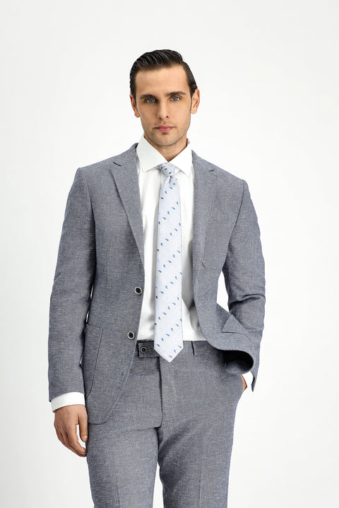 Koyu Lacivert 7 Drop Super Slim Fit Eksra Dar Kesim Keten Karışımlı Spor Takım Elbise