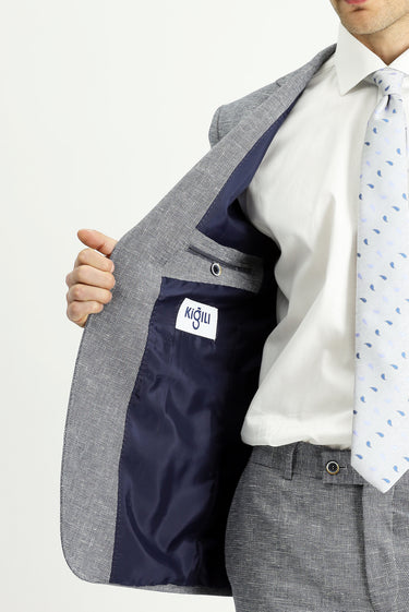 Koyu Lacivert Super Slim Fit Ekstra Dar Kesim Keten Karışımlı Spor Takım Elbise