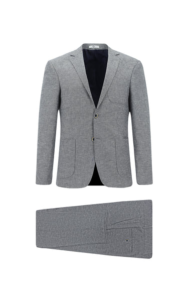 Koyu Lacivert Super Slim Fit Ekstra Dar Kesim Keten Karışımlı Spor Takım Elbise