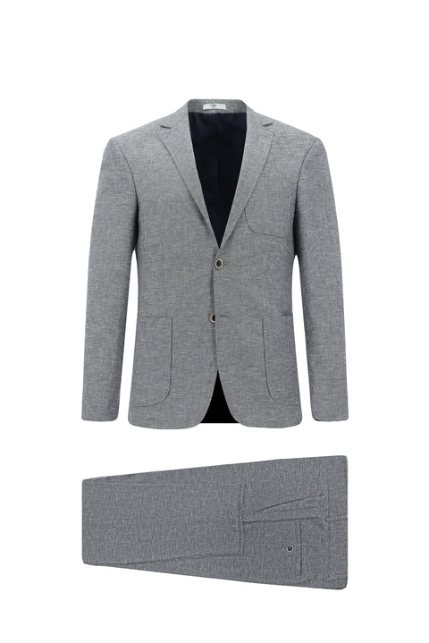 Koyu Lacivert 7 Drop Super Slim Fit Eksra Dar Kesim Keten Karışımlı Spor Takım Elbise
