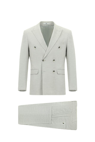  Açık Gri Regular Fit Keten Karışımlı Kruvaze Takım Elbise