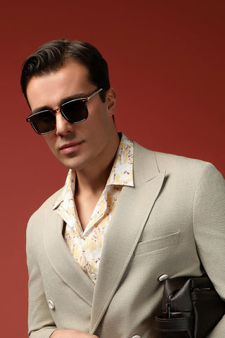  Orta Bej Regular Fit Keten Karışımlı Kruvaze Takım Elbise