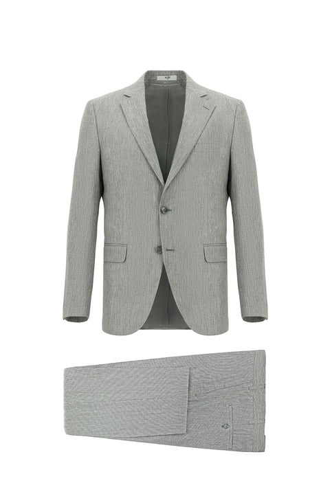 Açık Füme 7 Drop Slim Fit Dar Kesim Keten Karışımlı Takım Elbise