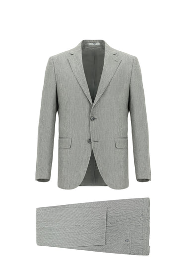 Açık Füme Slim Fit Dar Kesim Keten Karışımlı Takım Elbise