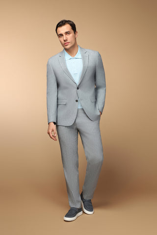  Açık Lacivert Slim Fit Dar Kesim Keten Karışımlı Takım Elbise