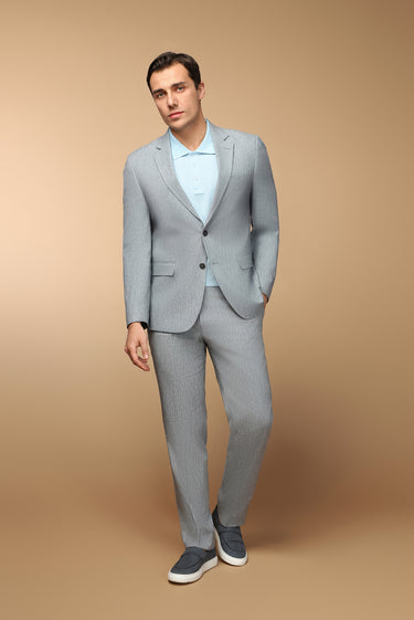  Açık Lacivert Slim Fit Dar Kesim Keten Karışımlı Takım Elbise