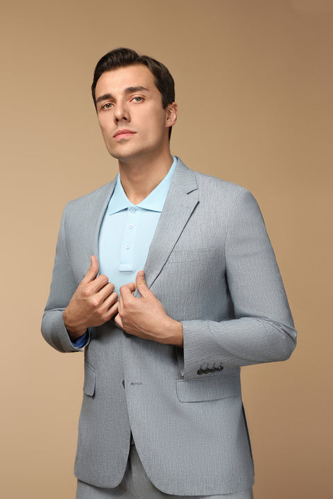 Açık Lacivert 7 Drop Slim Fit Dar Kesim Keten Karışımlı Takım Elbise