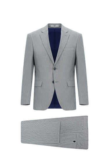 Açık Lacivert Slim Fit Dar Kesim Keten Karışımlı Takım Elbise