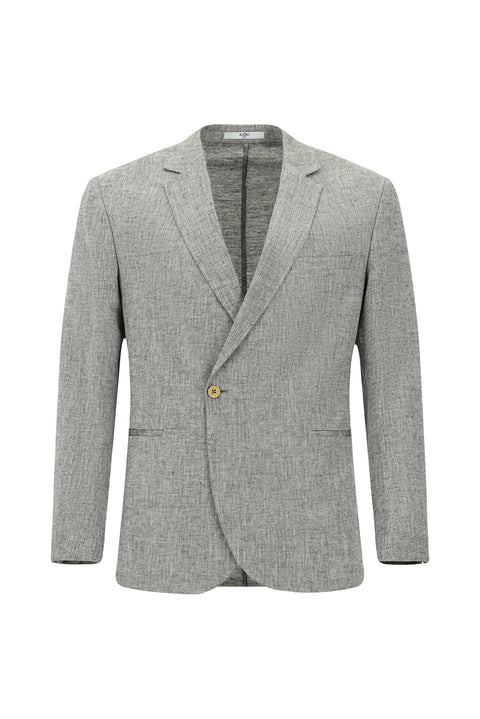 Açık Gri 7 Drop Slim Fit Dar Kesim Keten Karışımlı Kruvaze Takım Elbise