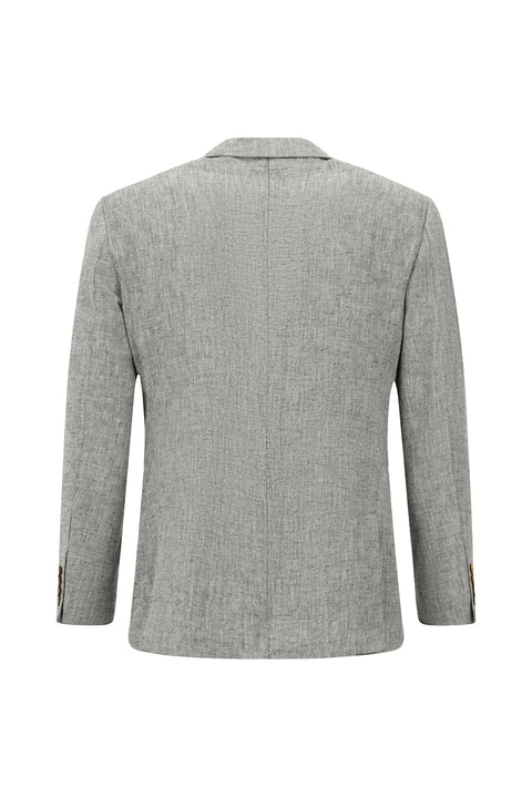 Açık Gri 7 Drop Slim Fit Dar Kesim Keten Karışımlı Kruvaze Takım Elbise