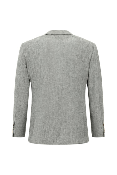  Açık Gri Regular Fit Keten Karışımlı Kruvaze Takım Elbise