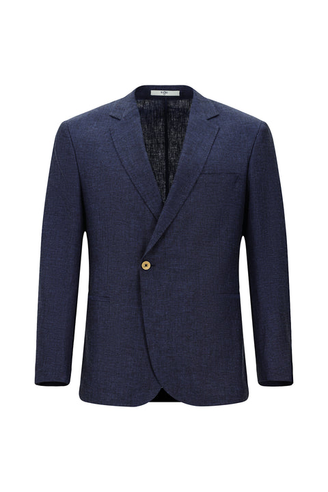 Koyu Lacivert 7 Drop Slim Fit Dar Kesim Keten Karışımlı Kruvaze Takım Elbise