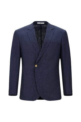  Koyu Lacivert 7 Drop Slim Fit Dar Kesim Keten Karışımlı Kruvaze Takım Elbise