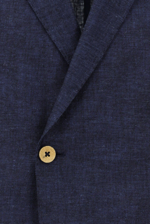 Koyu Lacivert 7 Drop Slim Fit Dar Kesim Keten Karışımlı Kruvaze Takım Elbise