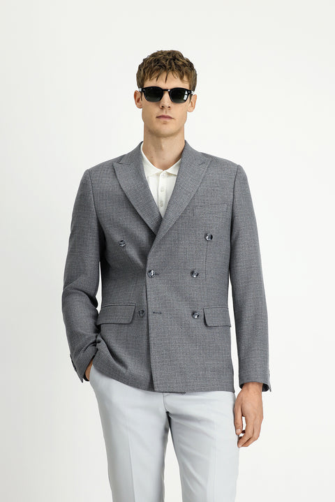 Orta Gri 7 Drop Super Slim Fit Eksra Dar Kesim Desenli Kruvaze Ceket