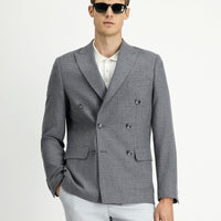 Medium Grey 6 Drop Regular Fit Patterned Double-Breasted Jacket