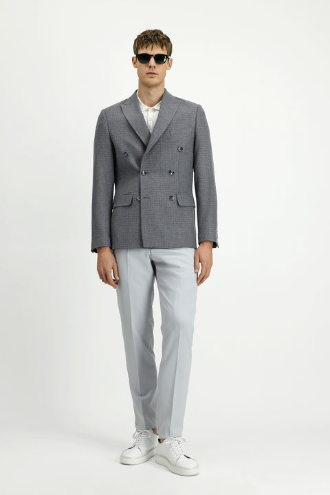 Orta Gri 7 Drop Slim Fit Dar Kesim Desenli Kruvaze Ceket