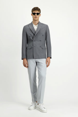  Orta Gri 7 Drop Super Slim Fit Eksra Dar Kesim Desenli Kruvaze Ceket