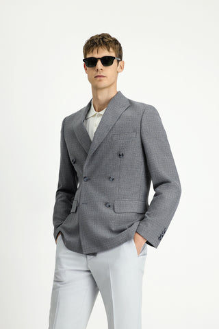  Orta Gri 7 Drop Slim Fit Dar Kesim Desenli Kruvaze Ceket