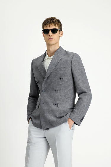 Orta Gri Slim Fit Dar Kesim Desenli Kruvaze Ceket