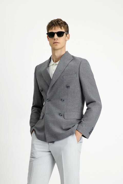 Orta Gri 7 Drop Slim Fit Dar Kesim Desenli Kruvaze Ceket