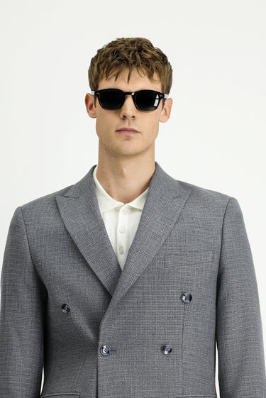 Orta Gri Slim Fit Dar Kesim Desenli Kruvaze Ceket