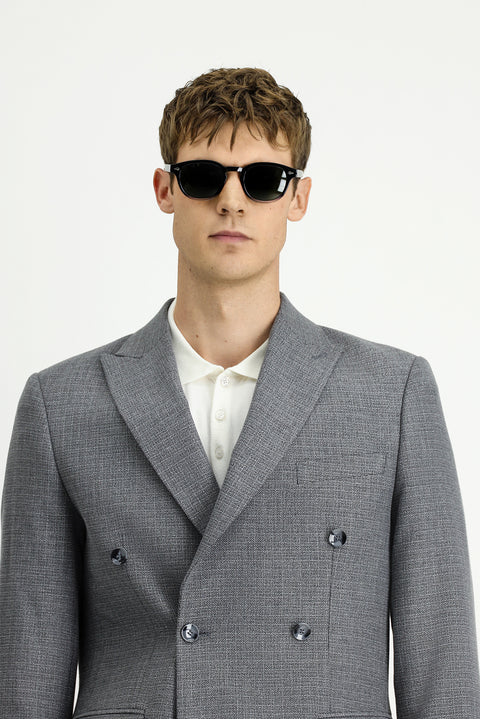 Medium Grey 7 Drop Slim Fit Patterned Double-Breasted Jacket