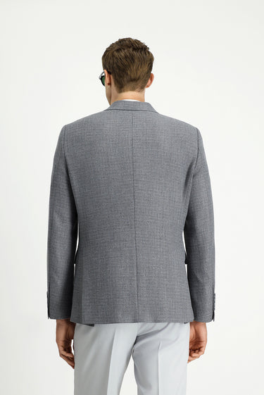 Orta Gri Slim Fit Dar Kesim Desenli Kruvaze Ceket