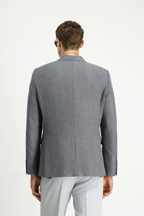 Orta Gri 7 Drop Super Slim Fit Eksra Dar Kesim Desenli Kruvaze Ceket