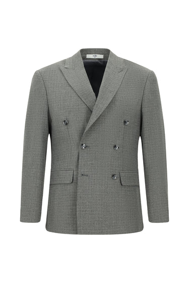 Orta Gri Slim Fit Dar Kesim Desenli Kruvaze Ceket